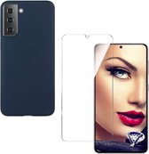 Solid hoesje Geschikt voor: Samsung Galaxy S21 Soft Touch Liquid Silicone Flexible TPU Rubber - Oxford Blauw  + 1X Screenprotector Tempered Glass