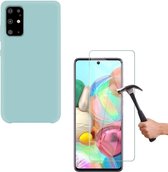 Solid hoesje Geschikt voor: Samsung Galaxy A71 Soft Touch Liquid Silicone Flexible TPU Rubber - Mist blauw  + 1X Screenprotector Tempered Glass