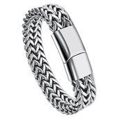Victorious Zilveren Armband Heren – Gevlochten Zilver en Magnetische Schuifsluiting – Zilver – 20cm