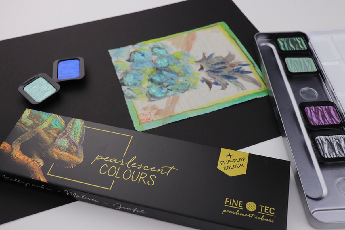 FINETEC® Parelmoer aquarelverf set Cool | 5 parelmoerkleuren + 1 Flip-Flop kleur — afbeelding 4