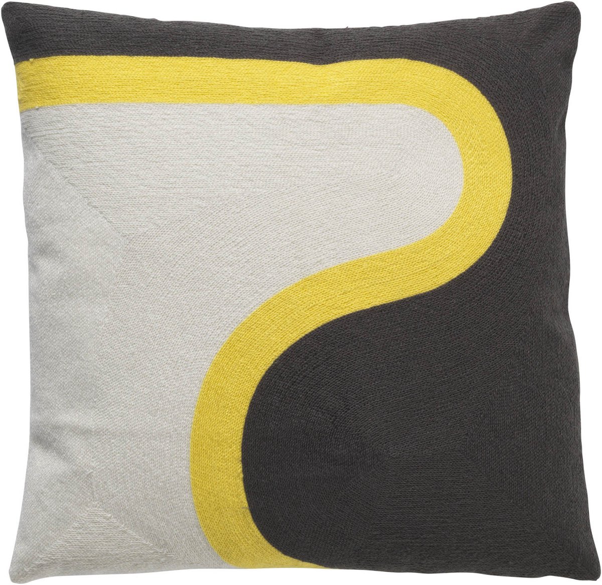 Dutch Decor NINA - Sierkussen 45x45 cm - zwart en wit - gele streep - retro dessin - Inclusief binnenkussen Ivoor