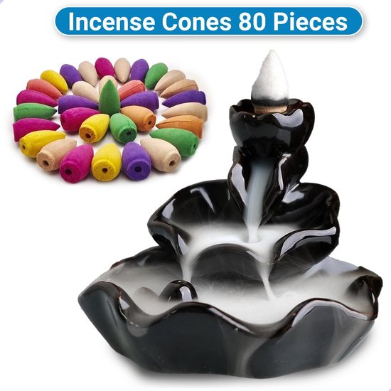 Wierook Kegels 80 stuks - voor wierook houder - wierook waterval - Jasmijn - Bloesem - Lelie - Munt