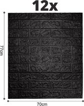 Muurstickers Baksteen 12 STUKS - Zelfklevend Wandpaneel - Waterdicht - 75 x 70 x 0.3 CM - Baksteen Muur Decoratie voor Slaapkamer - Trappenhuis - DIY - Zwart