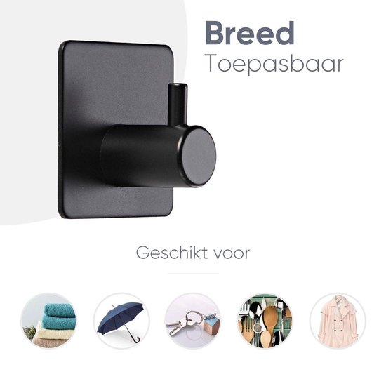 Trendfield à Serviette Carré Auto-Adhésif en Acier Inoxydable - Crochets à Serviette Carrés - Crochet à Serviette - Zwart - 2 Pièces