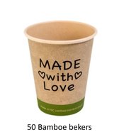 50 Bekers 'Made With love' bedrukt  * 250cc * bamboe