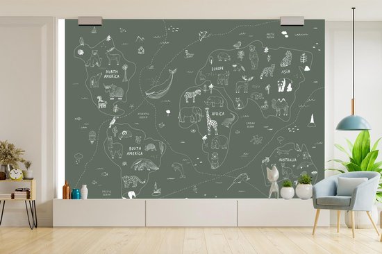 Fond d' écran - Carte Papier peint photo - Monde - Enfants - Vert - Largeur 450 cm x Hauteur 300 cm