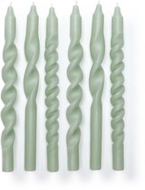 TWIST'D - Gedraaide kaarsen set - soft green - 6 stuks - 29 cm - dinerkaars - kaarsen - twisted candles - swirl kaarsen