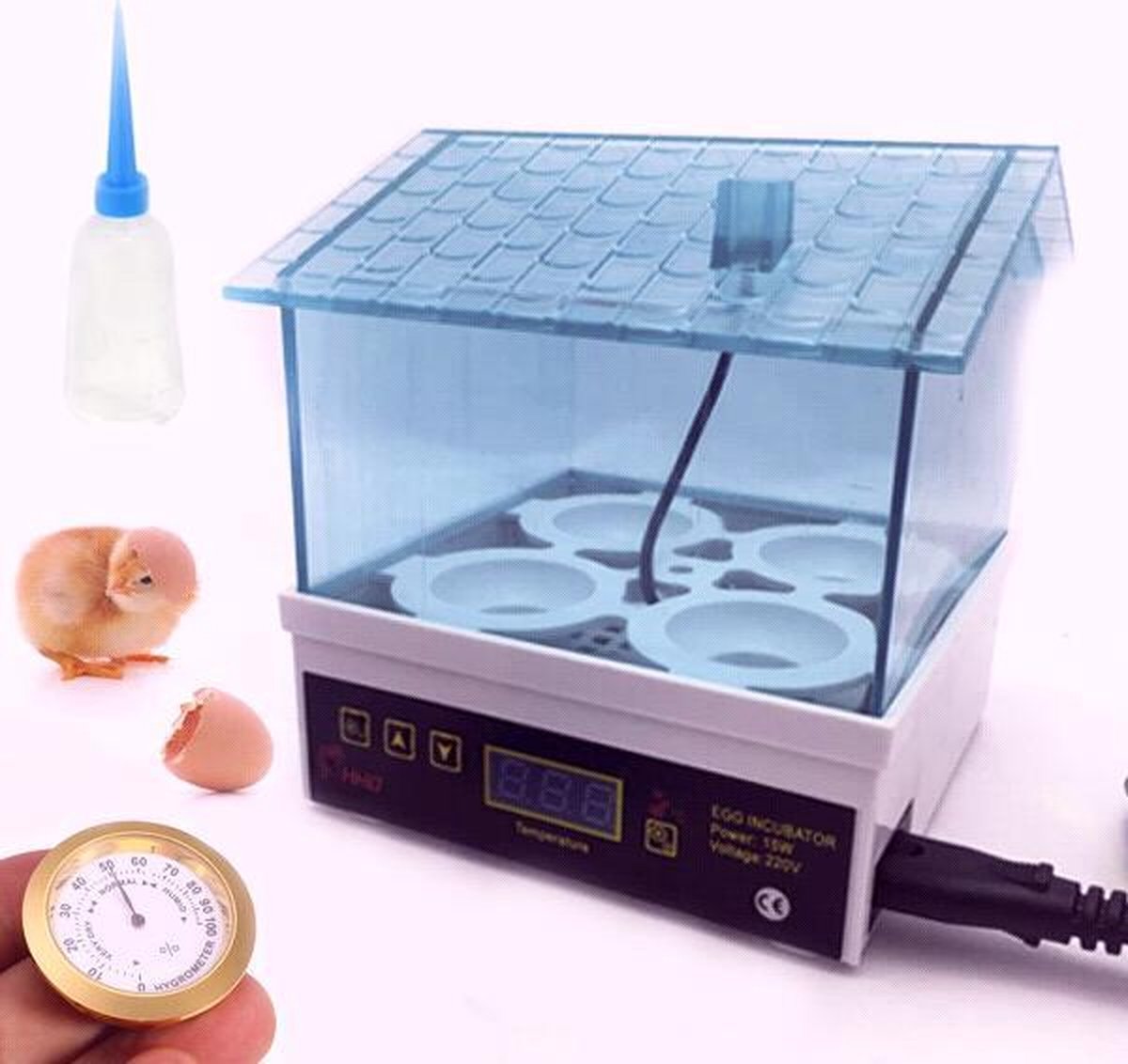 Luxe Broedmachine voor eieren - incl accessoires - hygrometer - waterflesje met spitse tuit met Nederlandse Handleiding - Merkloos
