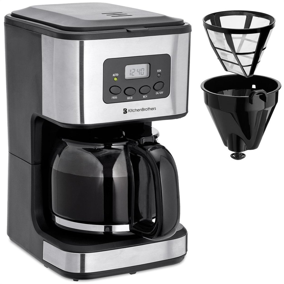 Opmerkelijk Bang om te sterven onvergeeflijk KitchenBrothers Koffiezetapparaat - Filterkoffie - met Glazen Kan - 12  Koppen - Zwart/RVS | bol.com