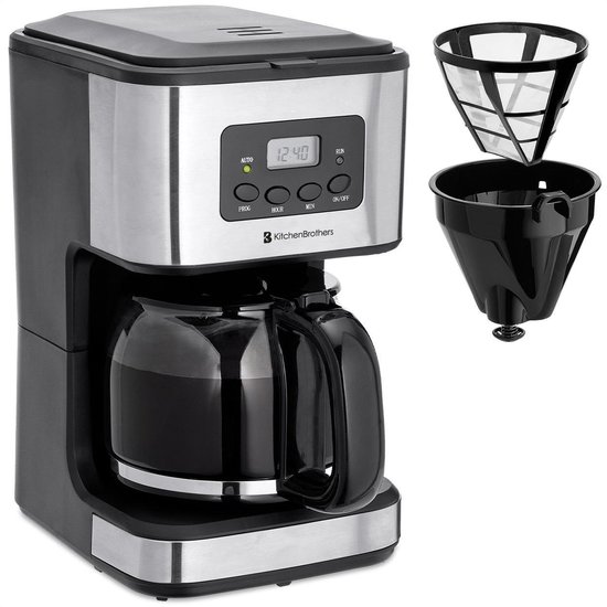 Onrustig Refrein doorgaan KitchenBrothers Koffiezetapparaat - Filterkoffie - met Glazen Kan - 12  Koppen - Zwart/RVS | bol.com