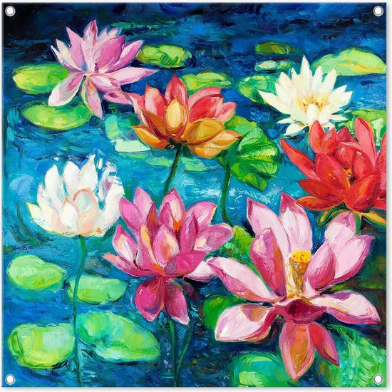 Graphic Message - Tuinposter - Waterlelies - Outdoor Tuin Doek - Bloemen - Buiten - 100x100
