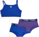 Woody ondergoed set meisjes - streep - blauw - 1 topje en 2 boxers - maat 164