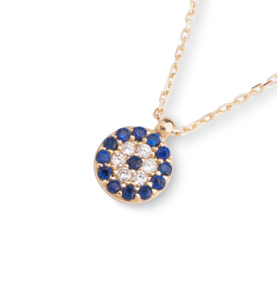 Hemels juwelier- 14k geelgouden ketting met hanger- Dames- Goud- HML502 - Cadeautje- Rondje- Blauw , wit- Moederdag aanbieding - Hemels Juwelier