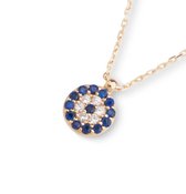 Hemels juwelier- 14k geelgouden ketting met hanger- Dames- Goud- HML502 - Cadeautje- Rondje- Blauw , wit- Moederdag aanbieding