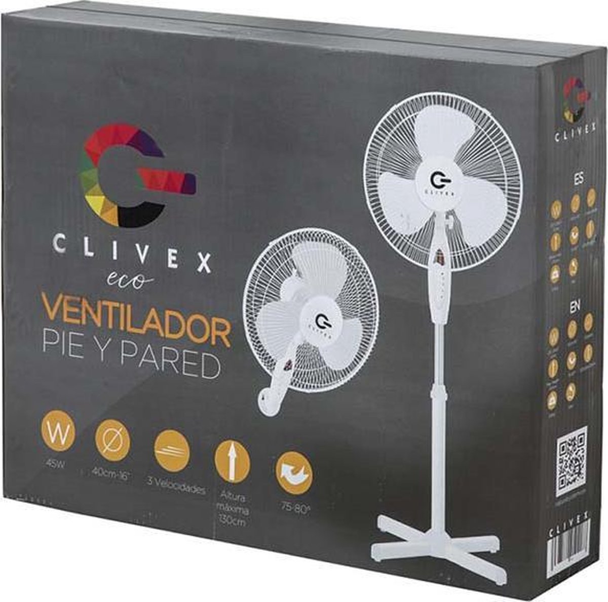 Clivex Eco Statiefventilator en Wandventilator - 3 Snelheden - 40cm - 45W