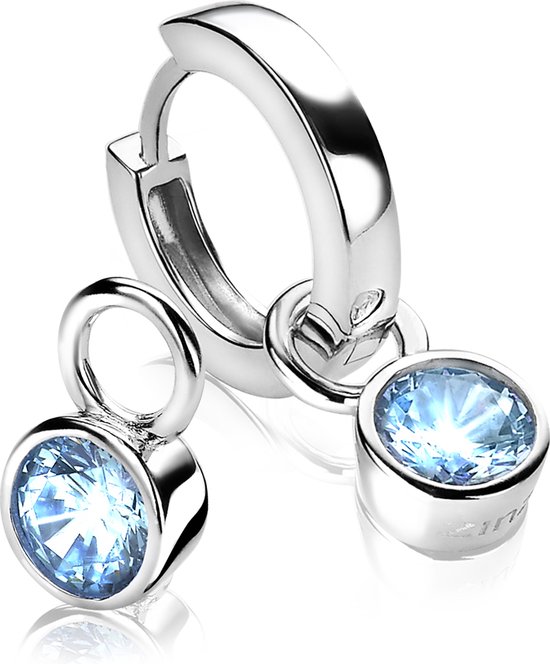 ZINZI zilveren oorbedels 7mm rond lichtblauw ZICH1486B (zonder oorringen)