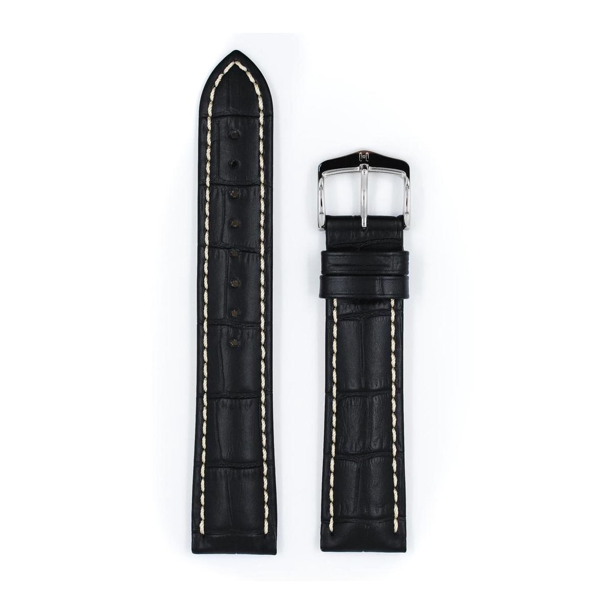 Hirsh Horlogeband - Modena Zwart - Leer - 22 mm