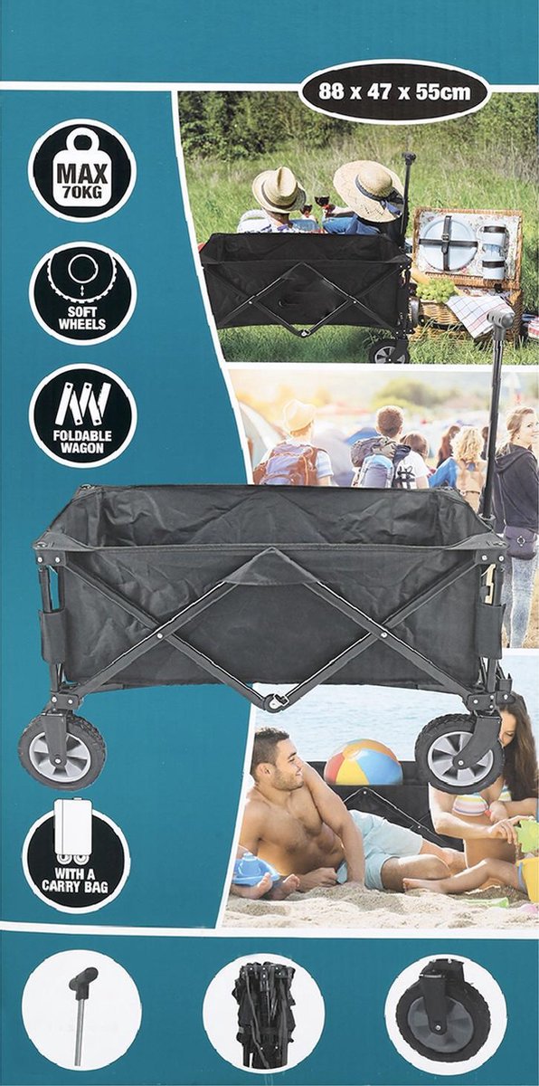 Bolderkar van WDMT™ - 88 x 47 x 55 cm - Opvouwbare bolderkar inclusief draagtas - Zwart van WDMT™ — afbeelding 4