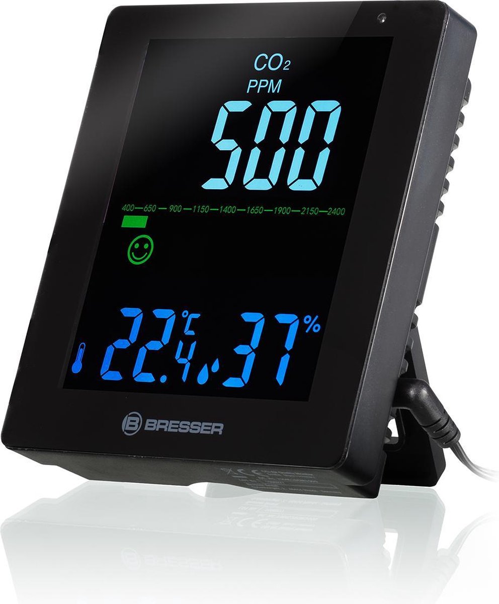 Bresser Weerstation CO²-meter - Air Quality Monitor Smile - Zwart - Met LED-display