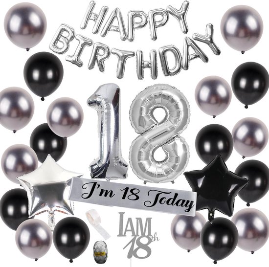 Ballons anniversaire 18 ans noir & argent