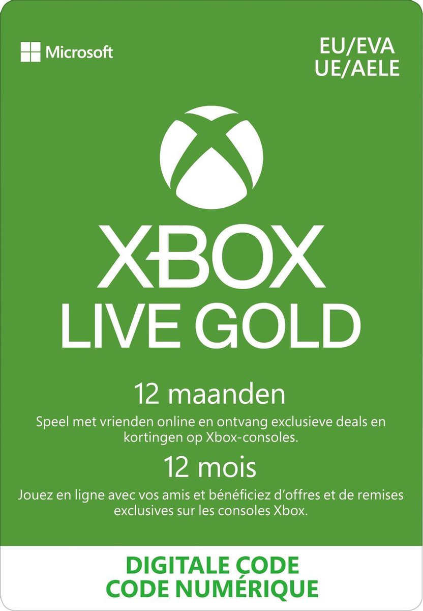 Microsoft Xbox Live Gold - 12 Maanden Abonnement - Xbox 360, Xbox One, Xbox Series X & S