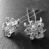 Zilverkleurige Hairpins - Fonkelende Bloem met Diamantjes - 2 Stuks