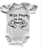Babyromper met Tekst - Mijn Papa is de Beste - Vaderdag - Korte Mouw - 50/56 - Wit - Kraamcadeautje