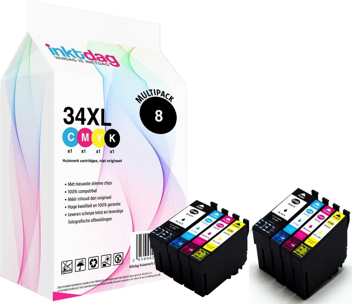 Inktdag inktcartridges voor Epson 34/ Epson 34XL (T3476 T3466) Epson 34 xl multipack van 8 kleuren Voordeelbundel Hoge capaciteit voor WorkForce Pro WF 3720 DWF WorkForce Pro WF 3725 DWF