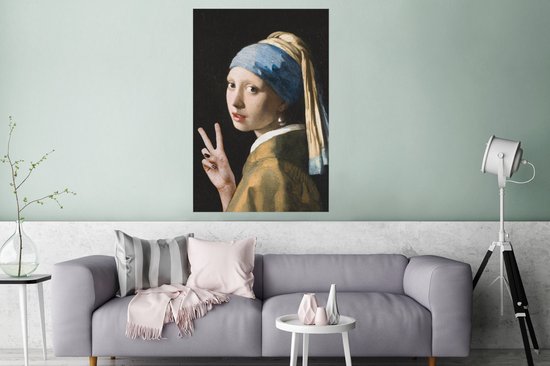 Ancien maître sculpté Johannes Vermeer avec signe de paix 120x180 cm XXL / Groot format!