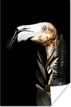 Portrait d'un flamant rose doré aux feuilles sur fond noir 80x120 cm