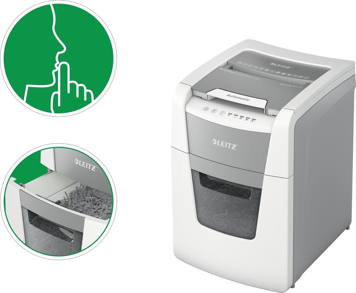 Leitz IQ Autofeed+ Small Office 100 Stille Papierversnipperaar thumbnail 4
