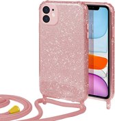 iPhone 12 Mini Hoesje Roze - Glitter Back Cover met Koord