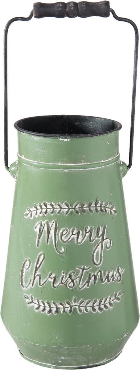 Kan van ijzer Merry Christmas ø 16*26 cm / 3L Groen | 6Y2739 | Clayre & Eef