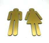 Deurbordje Toilet - WC bordjes – Tekstbord WC – Toilet bordje – WC - Bordje – Man Vrouw Toilet – Heren Dames - Geborsteld Goud Look – Pictogram – Set van 2 - Zelfklevend – 6,5 cm x