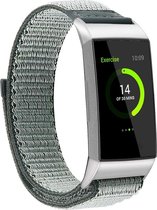 Nylon Smartwatch bandje - Geschikt voor  Fitbit Charge 3 nylon bandje - groen-grijs - Strap-it Horlogeband / Polsband / Armband