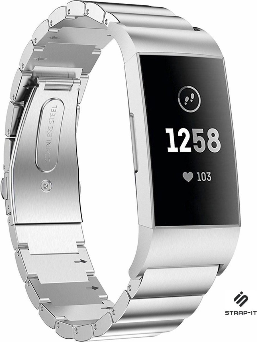 Strap-it Luxe metalen bandje - geschikt voor Fitbit Charge 3 / Fitbit Charge 4 - zilver