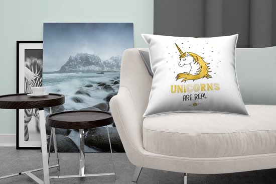 Sierkussen décoratif Illustration pour enfants Unicorn pour l'intérieur - Citation de licorne illustration pour enfants - 50x50 cm - Coussin intérieur carré en coton