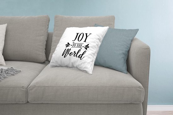 Sierkussen Noël Citations de Noël pour l'intérieur - Citation de Noël Joy au monde sur fond blanc - 50x50 cm - Coussin intérieur carré en coton