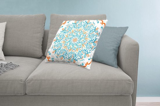 Coussins Coussins décoratifs - Coussin - Motif carré avec un mandala bleu et décoré sur fond clair - 60x60 cm - Coussin en coton