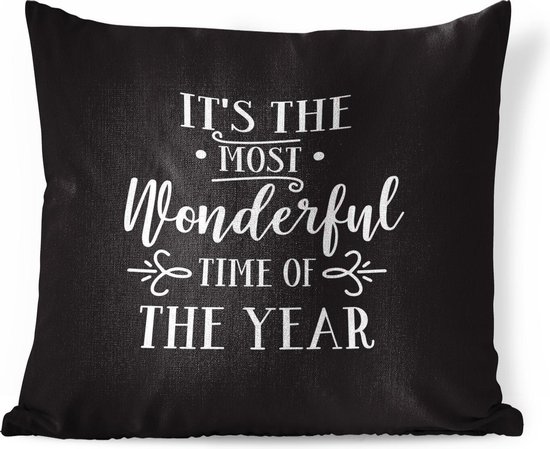 Sierkussens - Kussen - Kerst quote It's the most wonderful time of the year op een zwarte achtergrond - 60x60 cm - Kussen van katoen