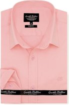 Heren Overhemd - Slim Fit - Luxury Plain Satijn - Roze - Maat XL