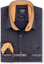 Heren Overhemd - Slim Fit - Geometric Dots - Blauw - Maat L