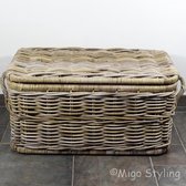 Migo Styling - Opbergmand-Met deksel-75x45x42 cm-Riet-Rotan-Ijzeren frame-Grey