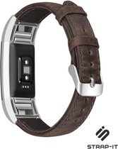 Leer Smartwatch bandje - Geschikt voor Fitbit Charge 2 leren bandje - donkerbruin - Strap-it Horlogeband / Polsband / Armband - Maat: Maat S
