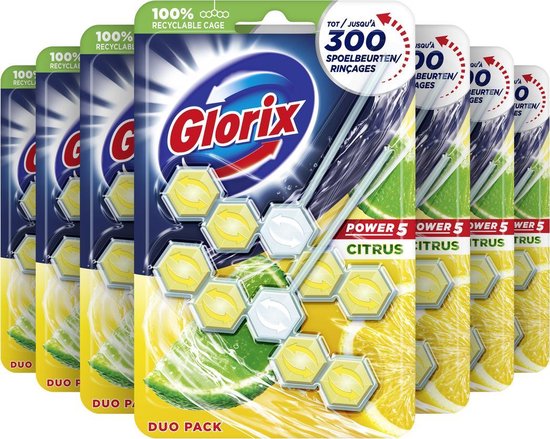 Glorix Power 5 Toiletblokken - Citroen - 7 x 2 stuks - Voordeelverpakking