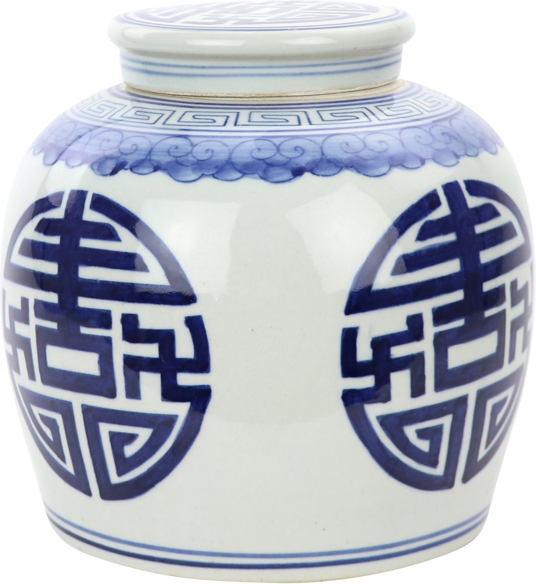 Fine Asianliving Chinese Gemberpot Blauw Gelukzaligheid Handgeschilderd B23xH23cm
