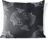Buitenkussens - Tuin - Een donkere illustratie van vissen in een patroon - 40x40 cm
