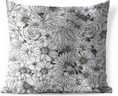 Coussins d'extérieur - Jardin - Une illustration en noir et blanc d'un design floral - 60x60 cm