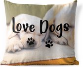 Buitenkussens - Tuin - Honden quote 'Love dogs' tegen een achtergrond met twee slapende labradors - 40x40 cm