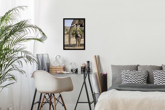 Cadre photo avec affiche - Bébé éléphant communique avec sa mère - 20x30 cm - Cadre pour affiche